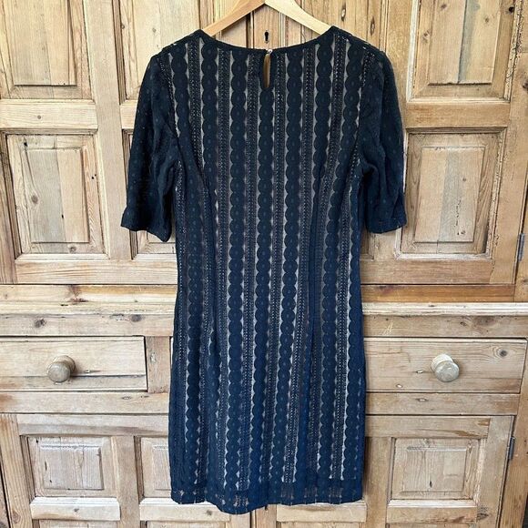 Ellie Kai 6 Black Lace Dress Short Sleeves V-Neck Classic Timeless Shift - Picture 7 of 11